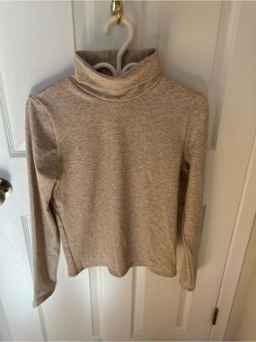 Women's Beige Ribbed Turtleneck Sweater